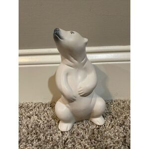 Bisque‎ Porcelain Ceramic Sitting Polar Bear Figurine Christmas Decoration